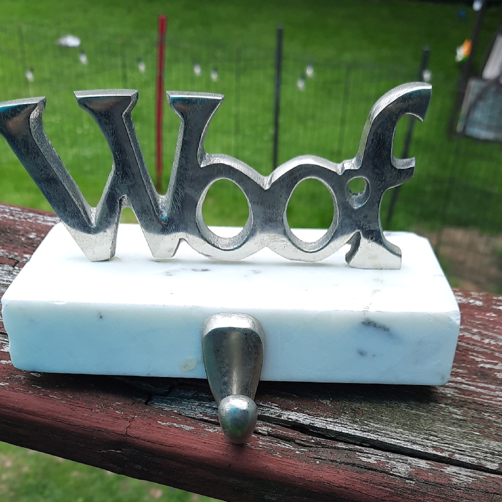 Silver 'Woof' Hook on Marble Base